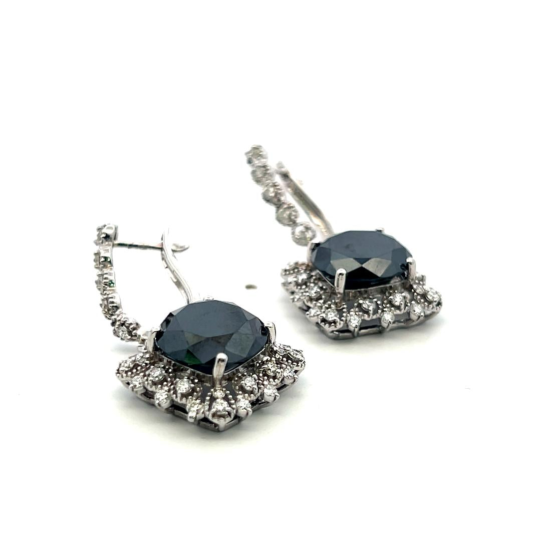 14K WG Drop Earrings with 1.02ct Round J SI & 11.83-11.85x7.42mm Black Diamonds
