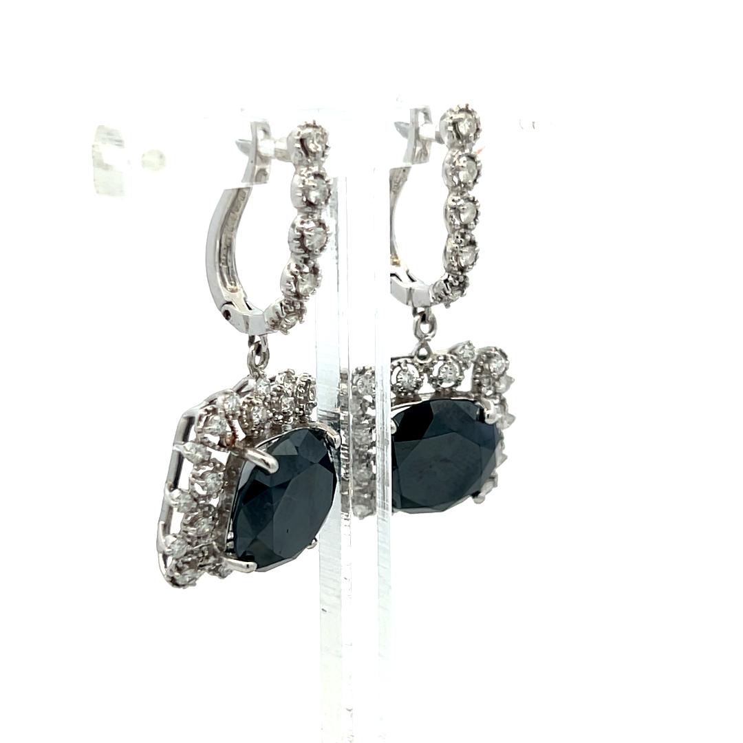 14K WG Drop Earrings with 1.02ct Round J SI & 11.83-11.85x7.42mm Black Diamonds