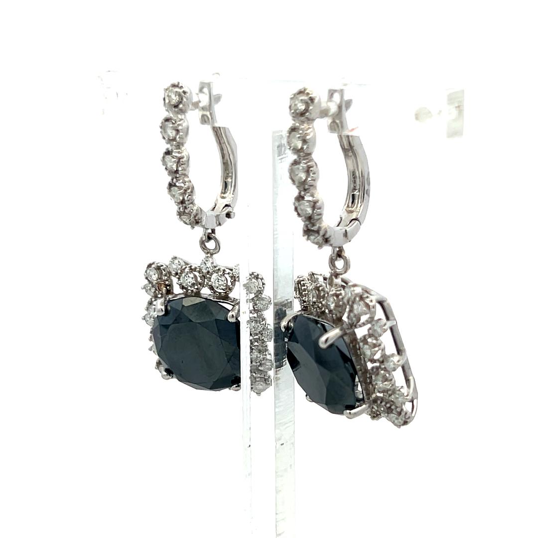 14K WG Drop Earrings with 1.02ct Round J SI & 11.83-11.85x7.42mm Black Diamonds