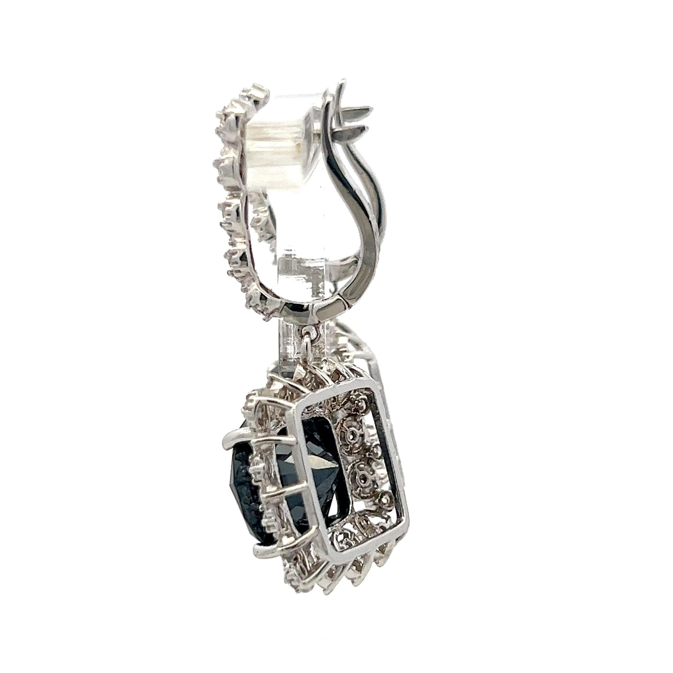 14K WG Drop Earrings with 1.02ct Round J SI & 11.83-11.85x7.42mm Black Diamonds