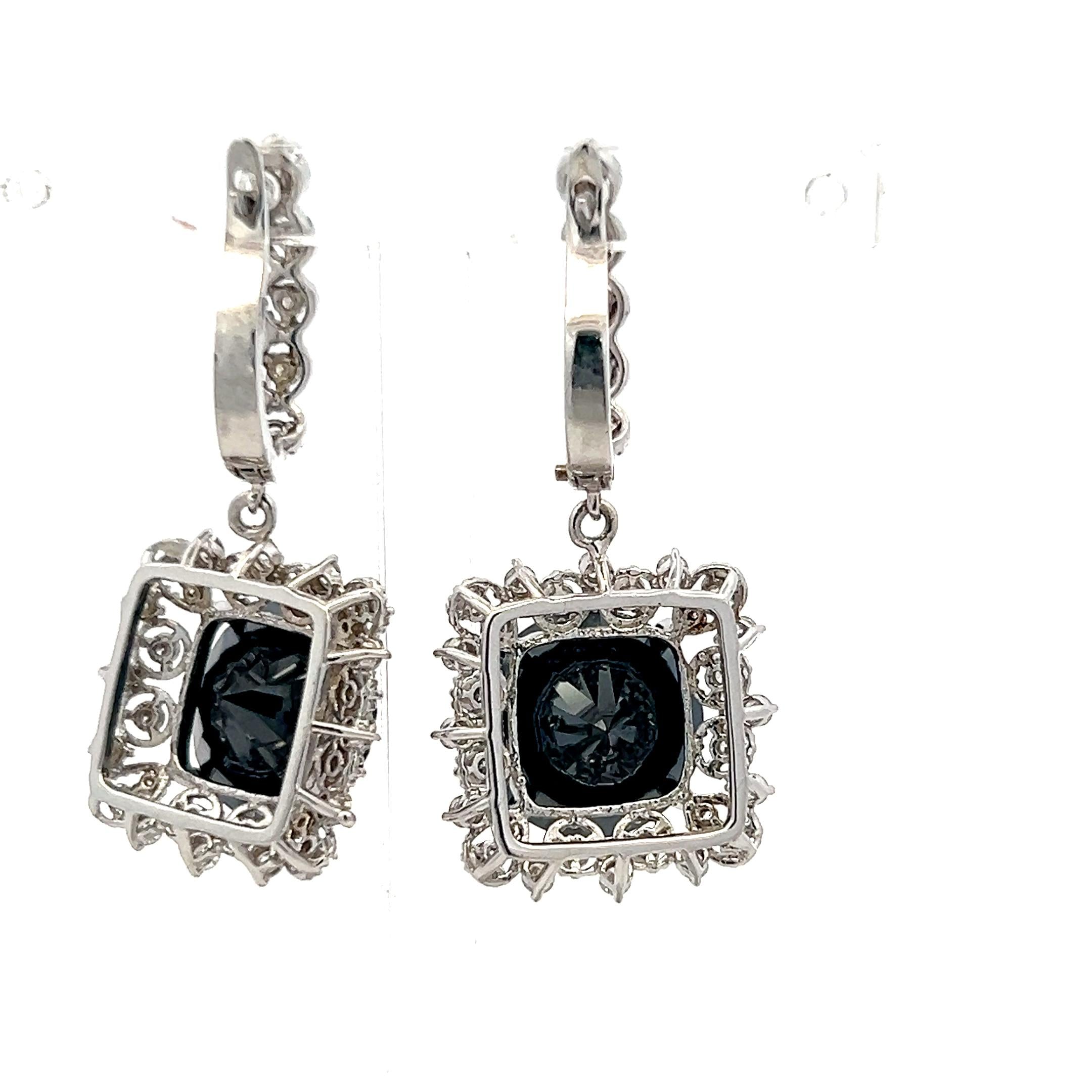 14K WG Drop Earrings with 1.02ct Round J SI & 11.83-11.85x7.42mm Black Diamonds