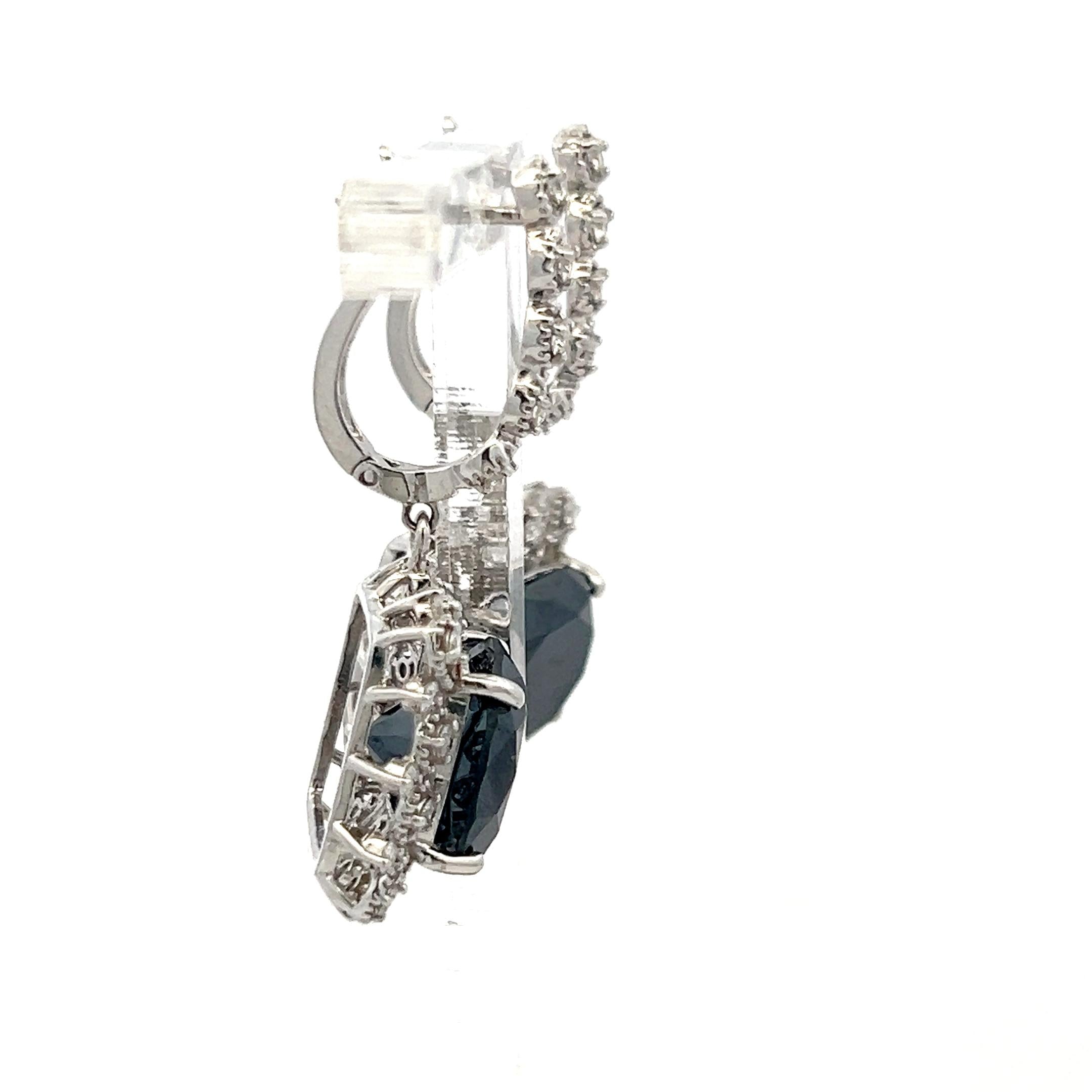 14K WG Drop Earrings with 1.02ct Round J SI & 11.83-11.85x7.42mm Black Diamonds