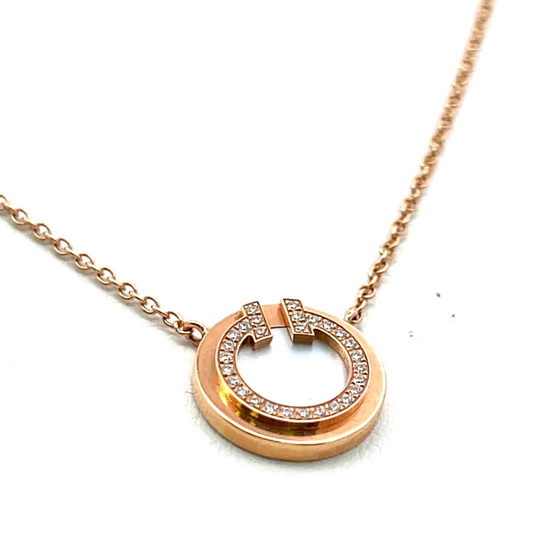 Tiffany & Co 18K Rose Gold Pendant Necklace with 0.05 Carat Round F VS Diamonds
