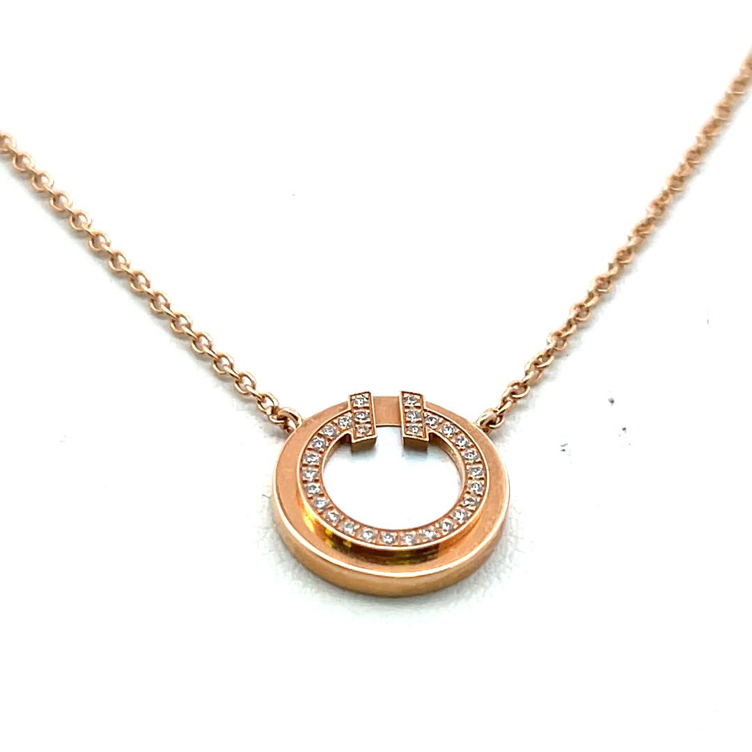 Tiffany & Co 18K Rose Gold Pendant Necklace with 0.05 Carat Round F VS Diamonds