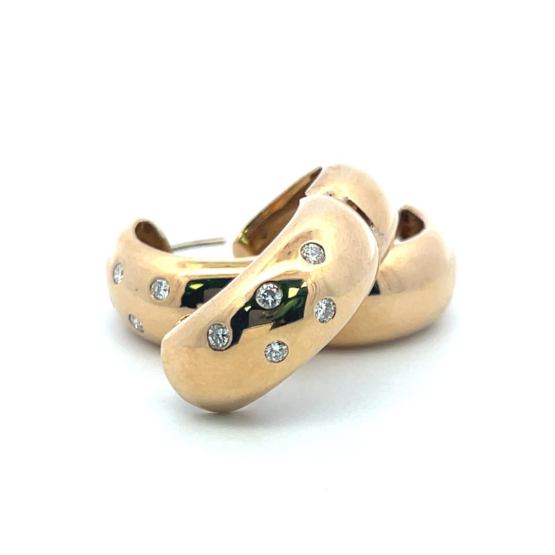 Vintage 18K Yellow Gold Hoop Earrings with 0.3 Carat Round J SI Diamonds