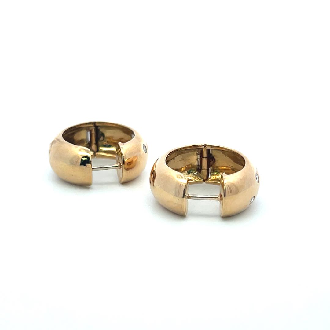 Vintage 18K Yellow Gold Hoop Earrings with 0.3 Carat Round J SI Diamonds