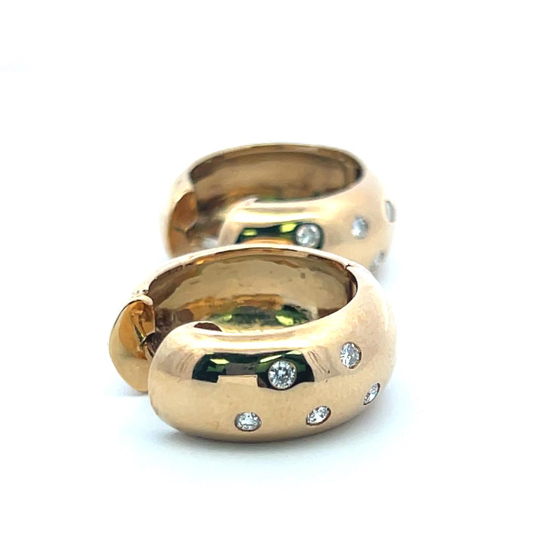 Vintage 18K Yellow Gold Hoop Earrings with 0.3 Carat Round J SI Diamonds