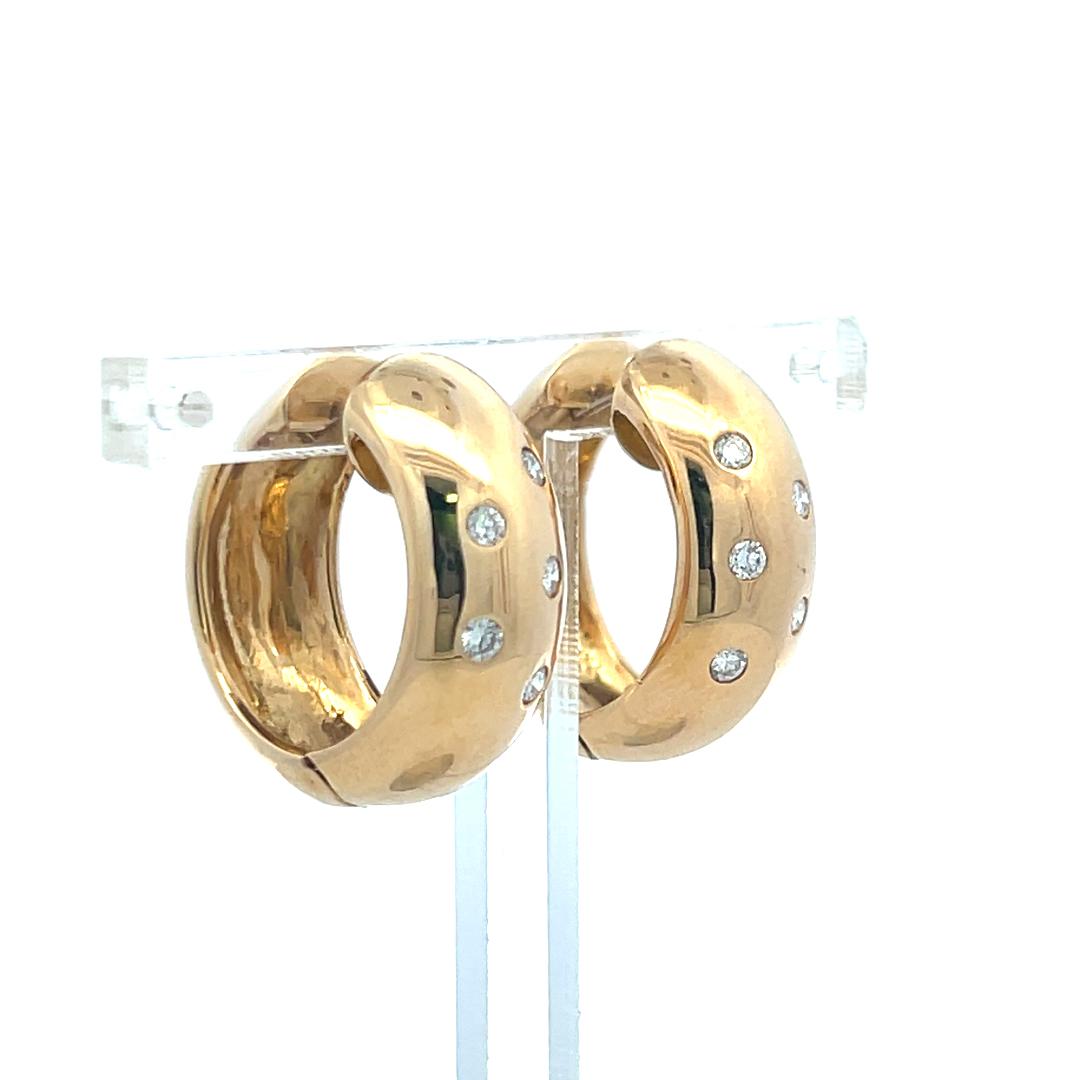 Vintage 18K Yellow Gold Hoop Earrings with 0.3 Carat Round J SI Diamonds