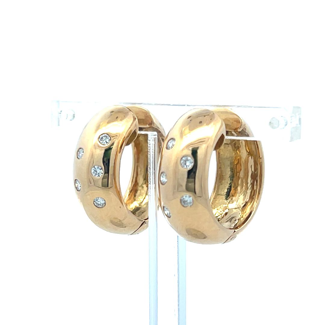 Vintage 18K Yellow Gold Hoop Earrings with 0.3 Carat Round J SI Diamonds