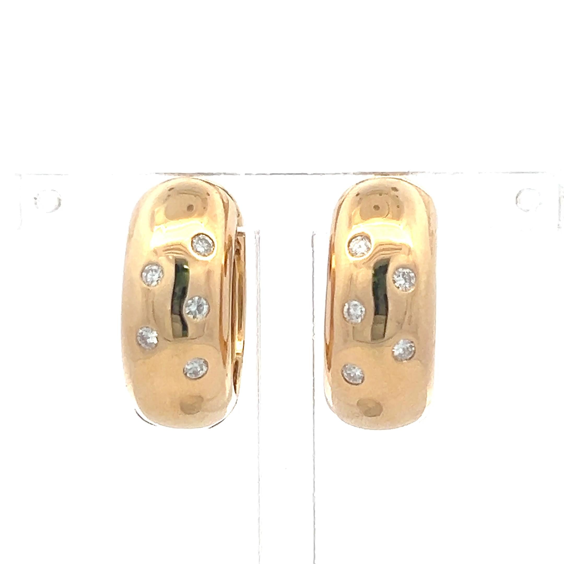 Vintage 18K Yellow Gold Hoop Earrings with 0.3 Carat Round J SI Diamonds