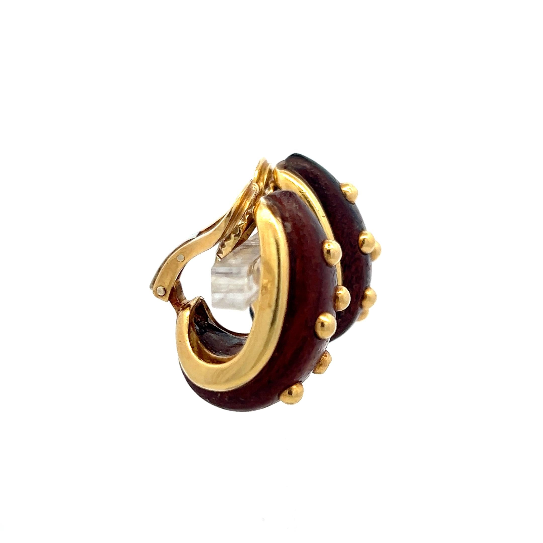 Sabbadini 18K Yellow Gold Clip-On Earrings Wooden 21.07 Grams