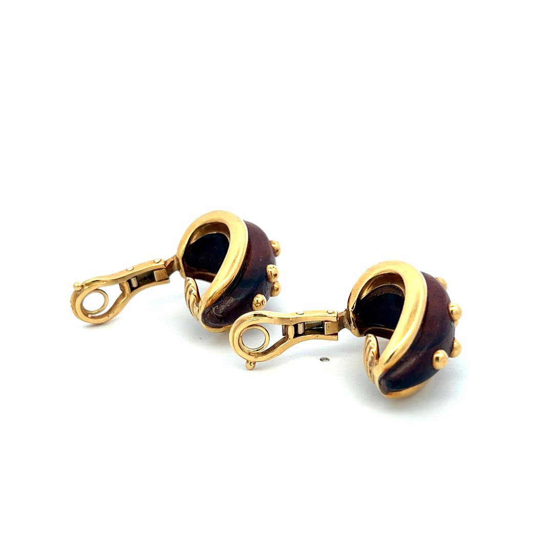 Sabbadini 18K Yellow Gold Clip-On Earrings Wooden 21.07 Grams