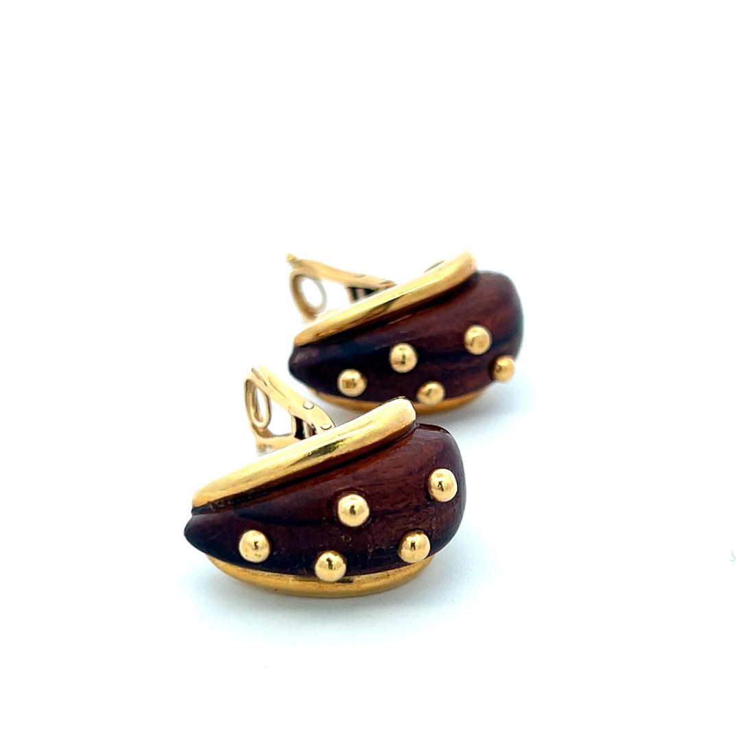 Sabbadini 18K Yellow Gold Clip-On Earrings Wooden 21.07 Grams