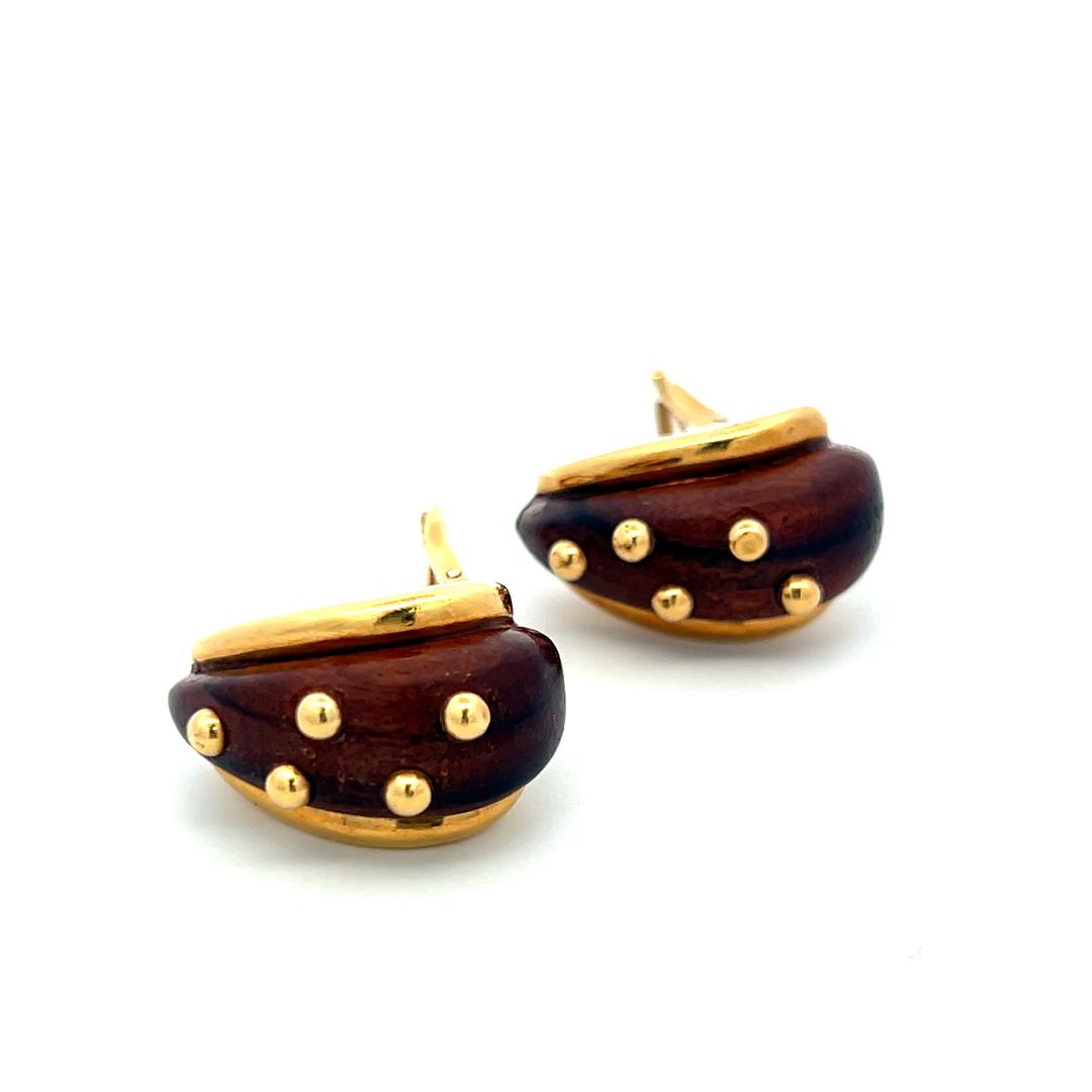 Sabbadini 18K Yellow Gold Clip-On Earrings Wooden 21.07 Grams