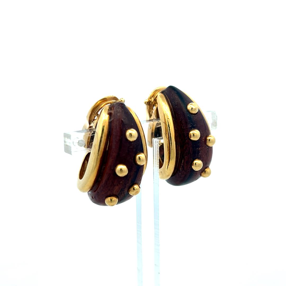 Sabbadini 18K Yellow Gold Clip-On Earrings Wooden 21.07 Grams