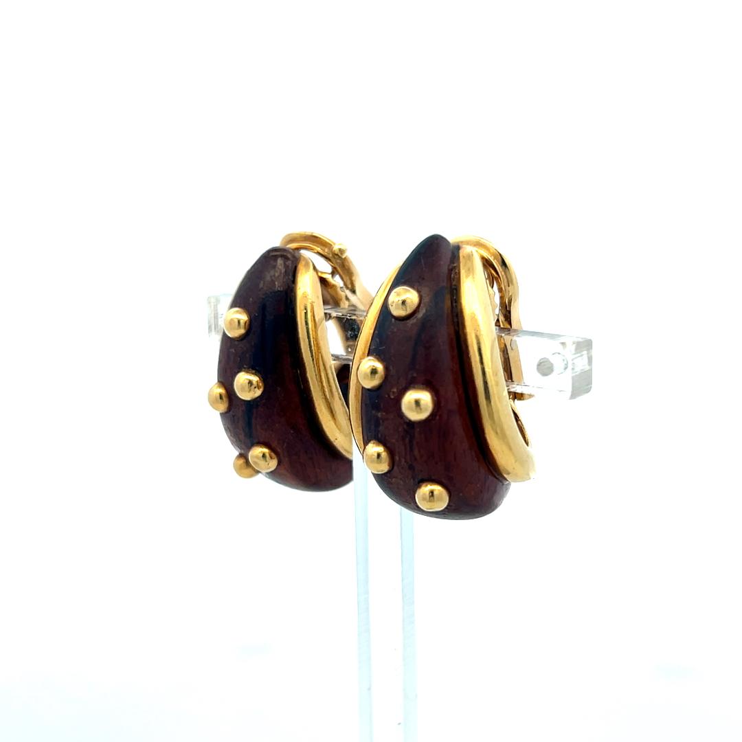 Sabbadini 18K Yellow Gold Clip-On Earrings Wooden 21.07 Grams