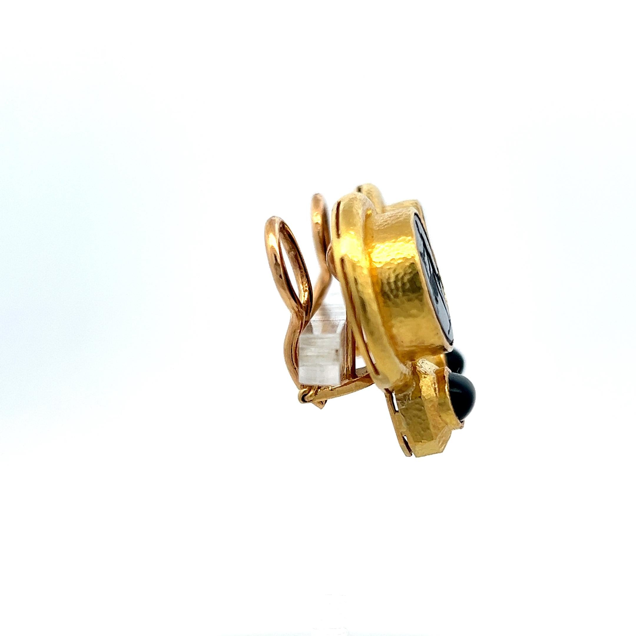Elizabeth Gauge 18K Yellow Gold Clip-On Earrings with 15.42x13.03mm Onyx