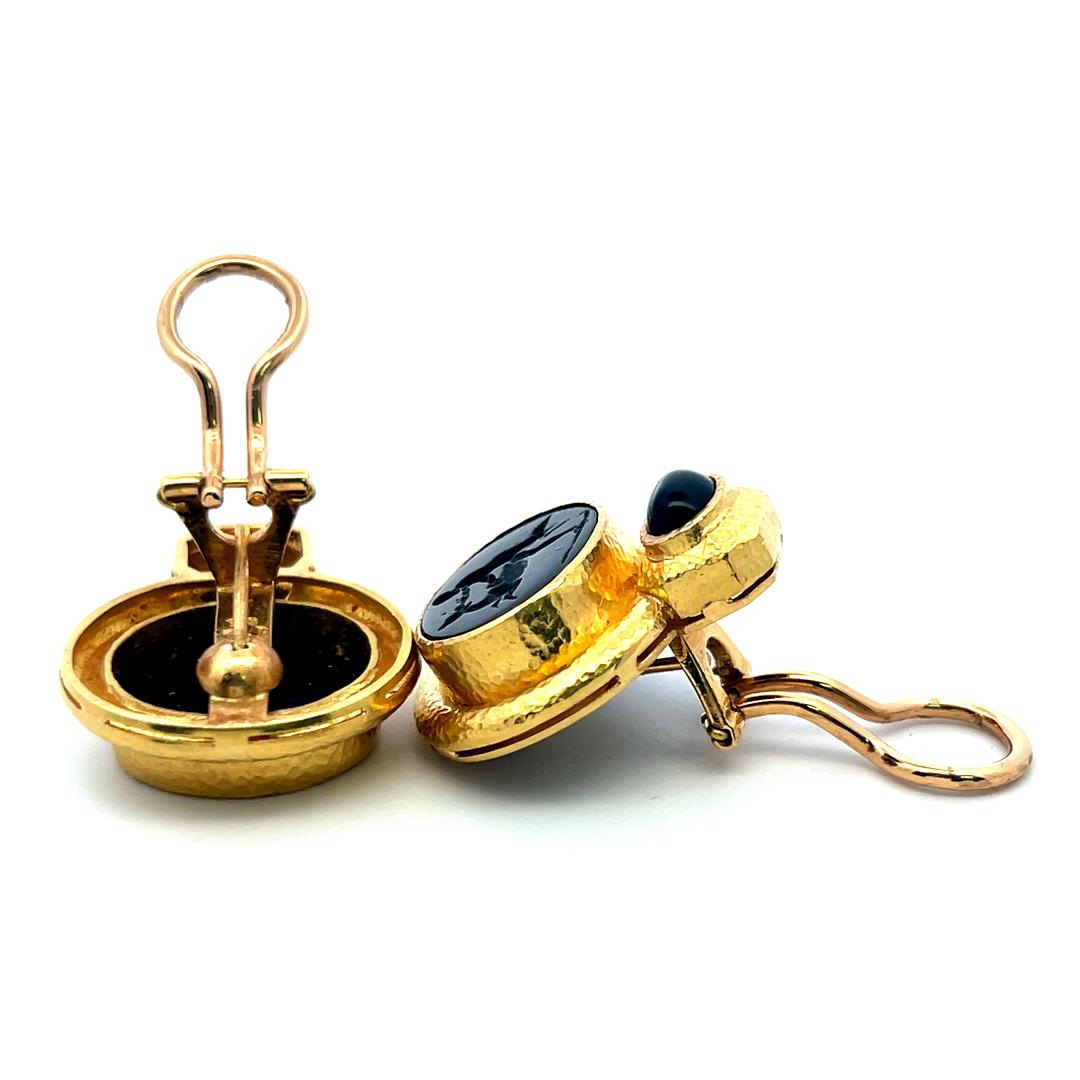 Elizabeth Gauge 18K Yellow Gold Clip-On Earrings with 15.42x13.03mm Onyx