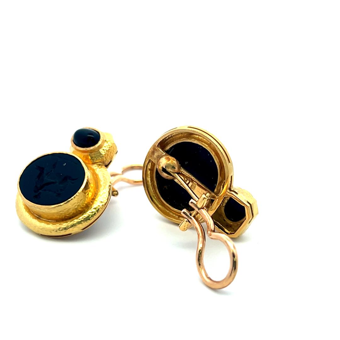 Elizabeth Gauge 18K Yellow Gold Clip-On Earrings with 15.42x13.03mm Onyx