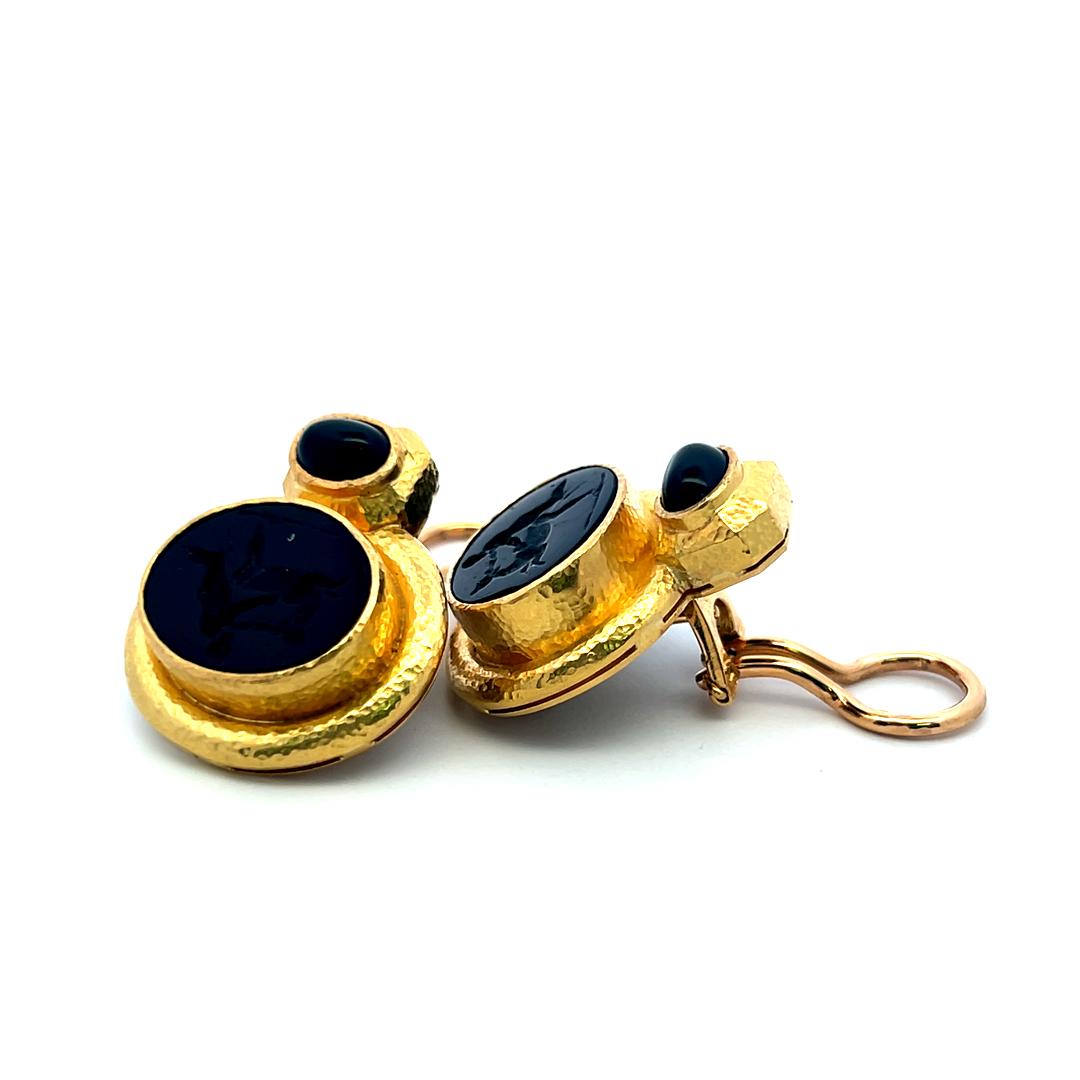 Elizabeth Gauge 18K Yellow Gold Clip-On Earrings with 15.42x13.03mm Onyx