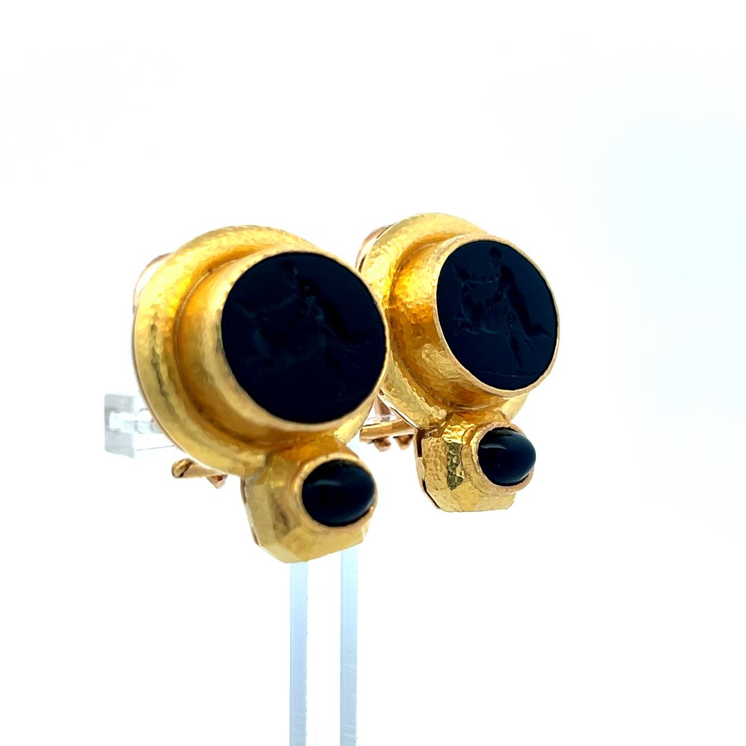 Elizabeth Gauge 18K Yellow Gold Clip-On Earrings with 15.42x13.03mm Onyx