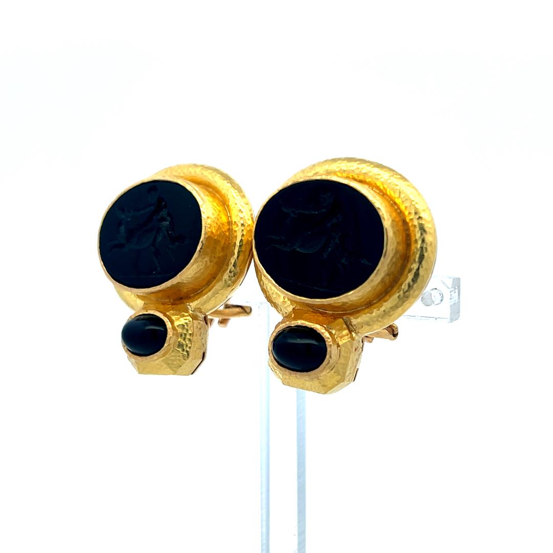 Elizabeth Gauge 18K Yellow Gold Clip-On Earrings with 15.42x13.03mm Onyx