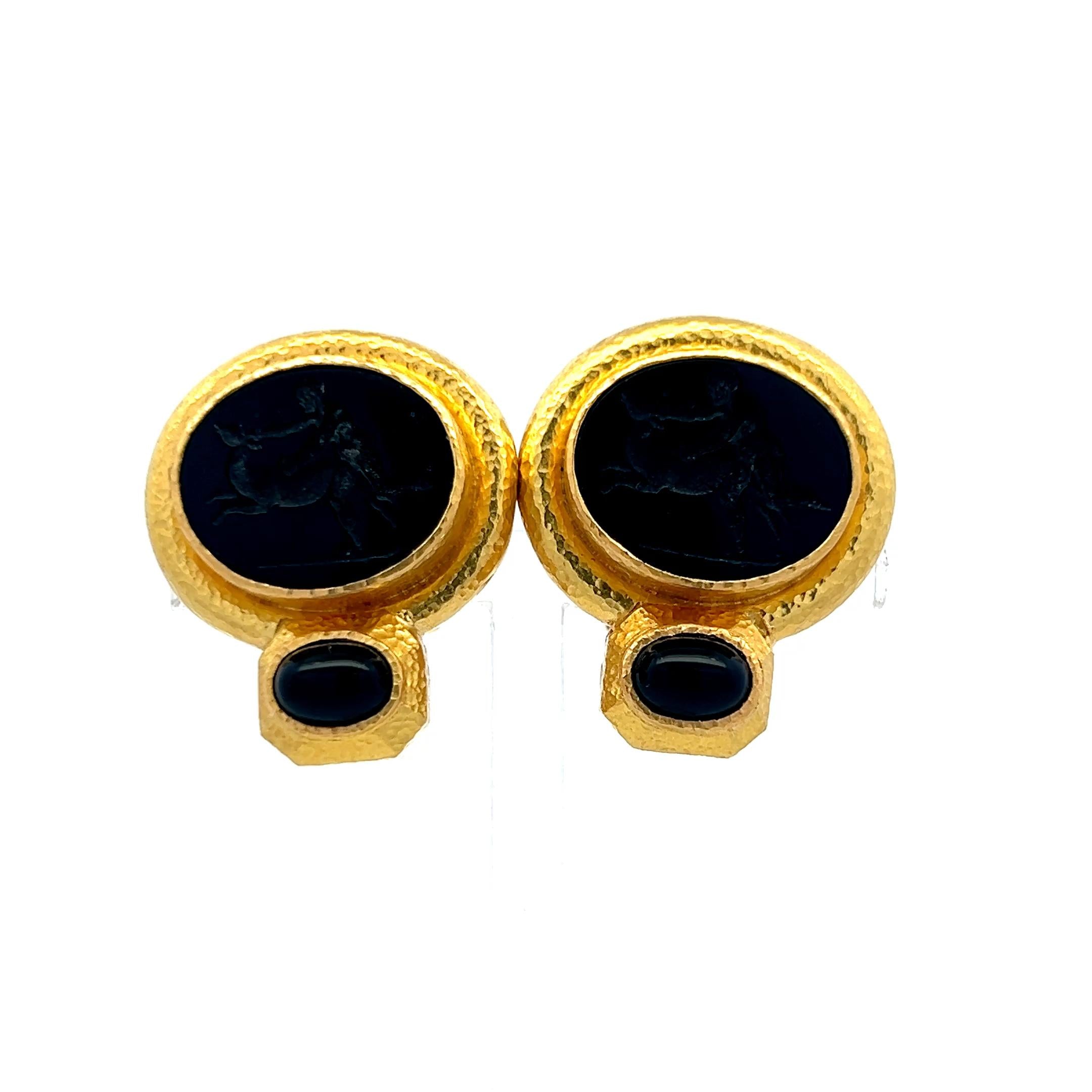 Elizabeth Gauge 18K Yellow Gold Clip-On Earrings with 15.42x13.03mm Onyx