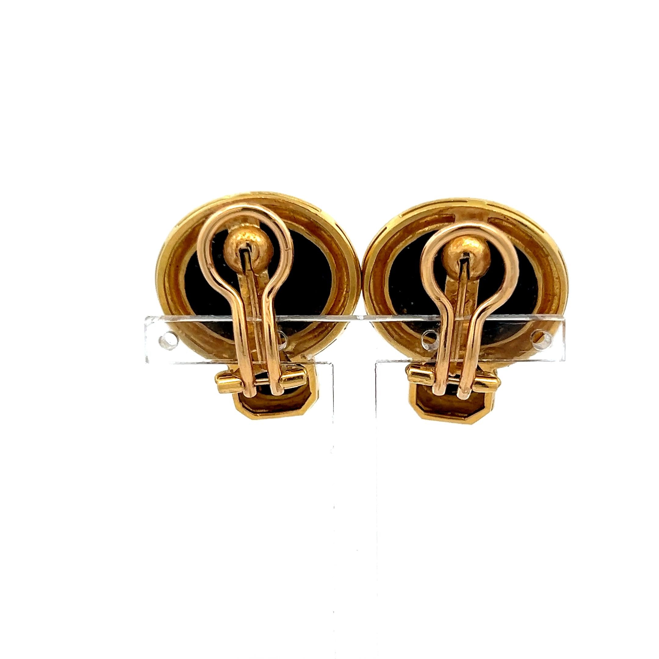 Elizabeth Gauge 18K Yellow Gold Clip-On Earrings with 15.42x13.03mm Onyx
