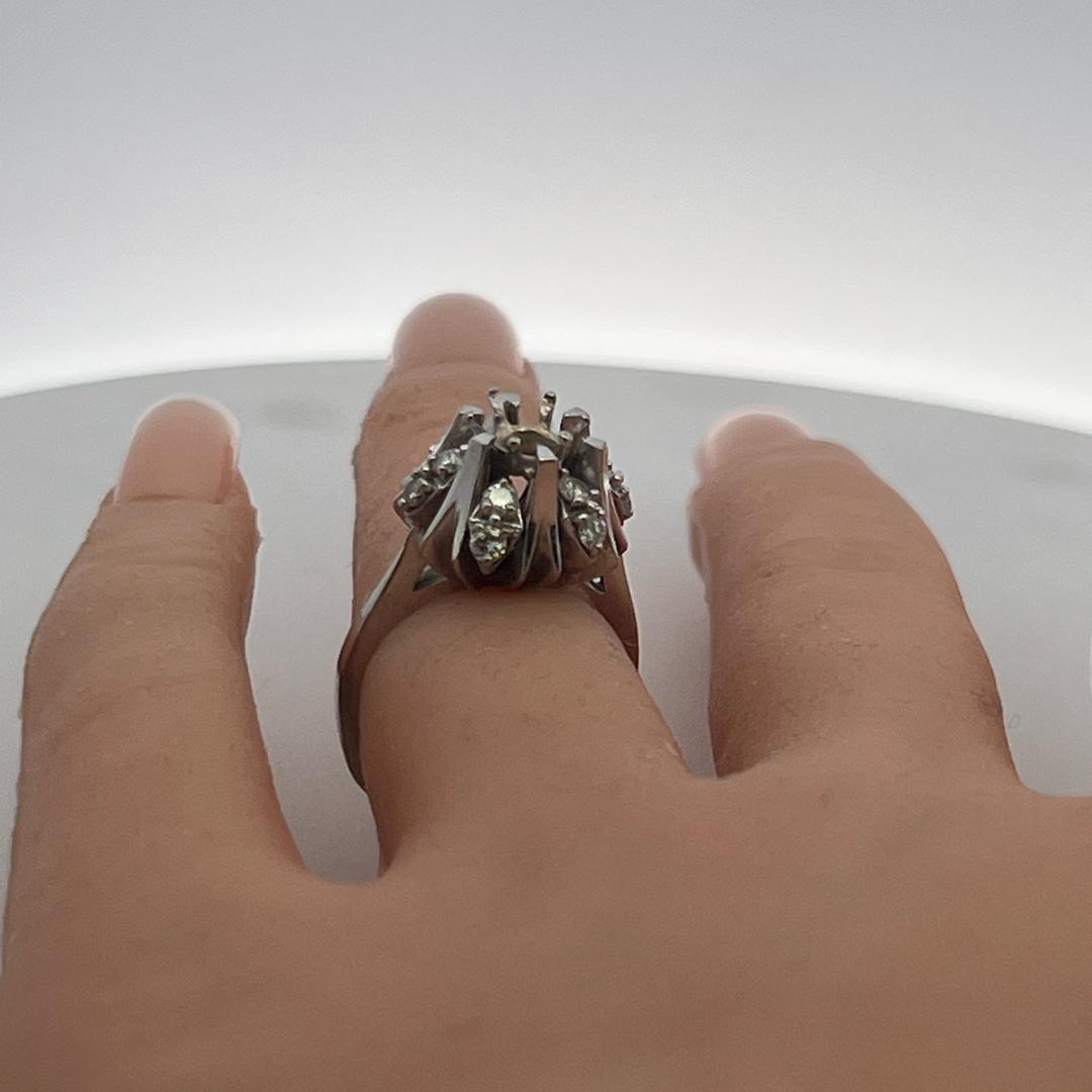 14K White Gold Semi Mount Ring with 0.36ct Round I SI Diamond Fits 6.5mm 1.00ct+