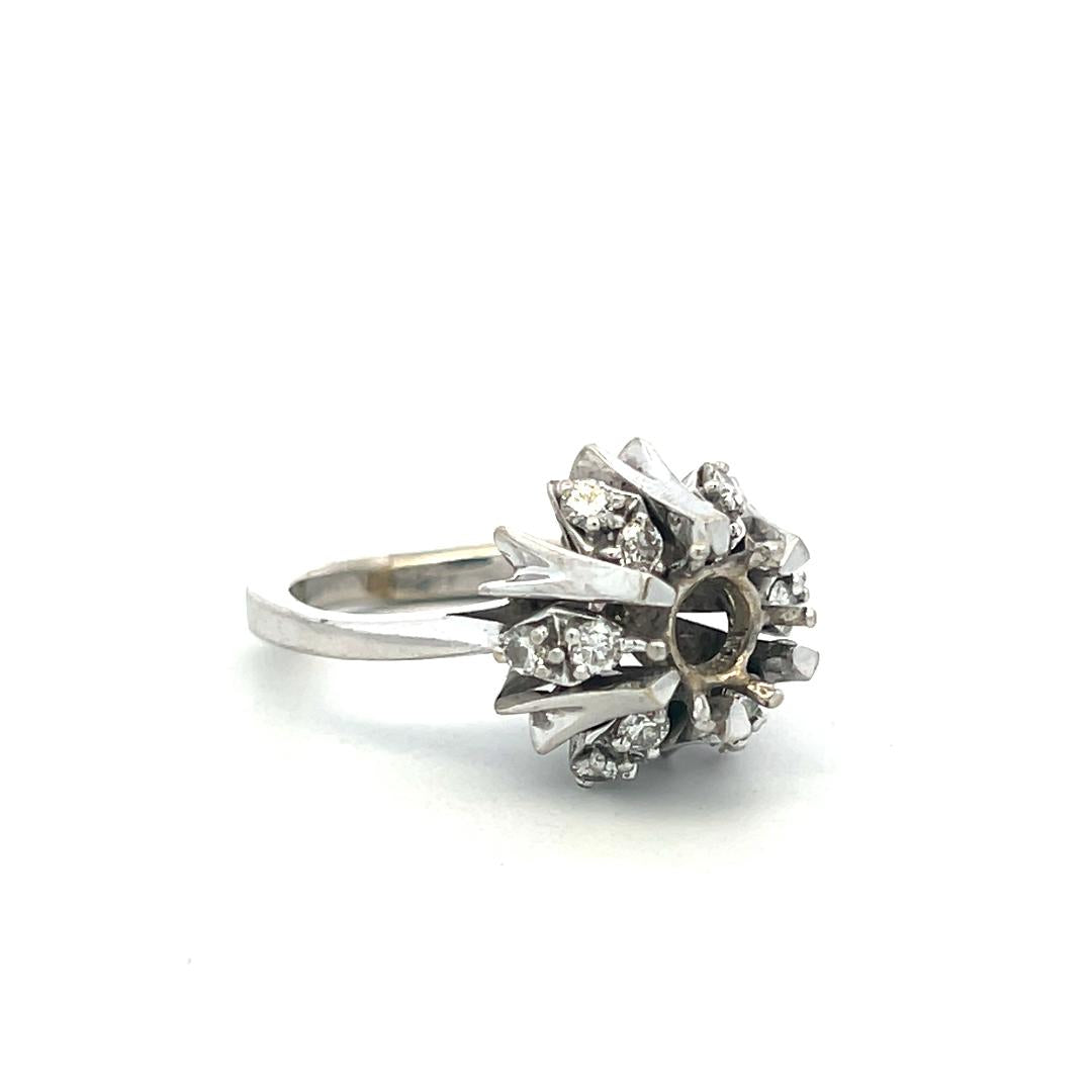 14K White Gold Semi Mount Ring with 0.36ct Round I SI Diamond Fits 6.5mm 1.00ct+