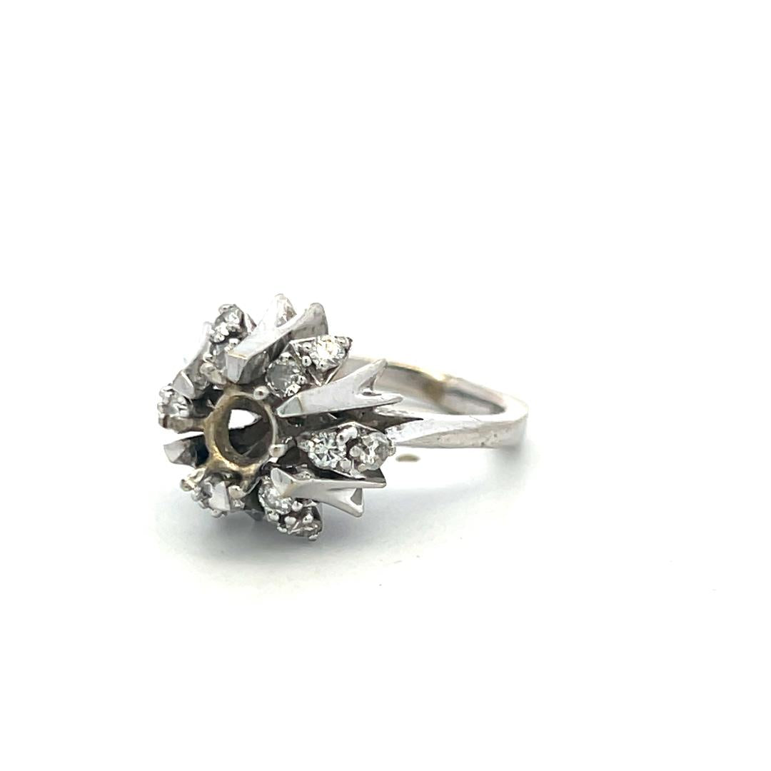 14K White Gold Semi Mount Ring with 0.36ct Round I SI Diamond Fits 6.5mm 1.00ct+