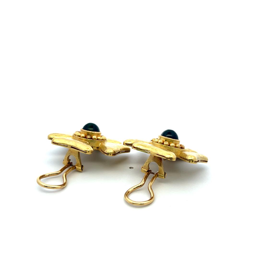 Elizabeth Gauge 18K Yellow Gold Cluster Earrings with 4 Carat Tourmaline