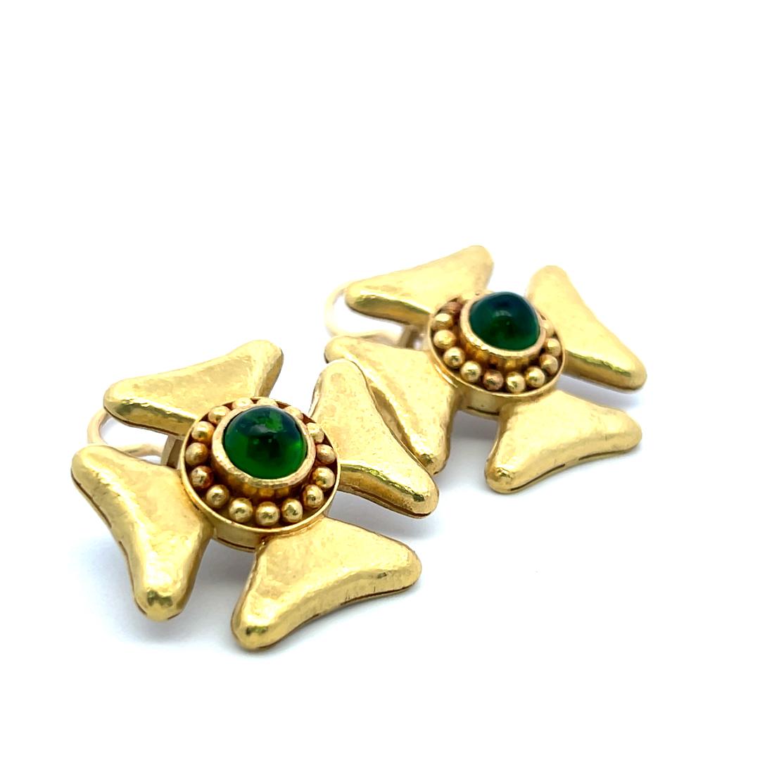 Elizabeth Gauge 18K Yellow Gold Cluster Earrings with 4 Carat Tourmaline
