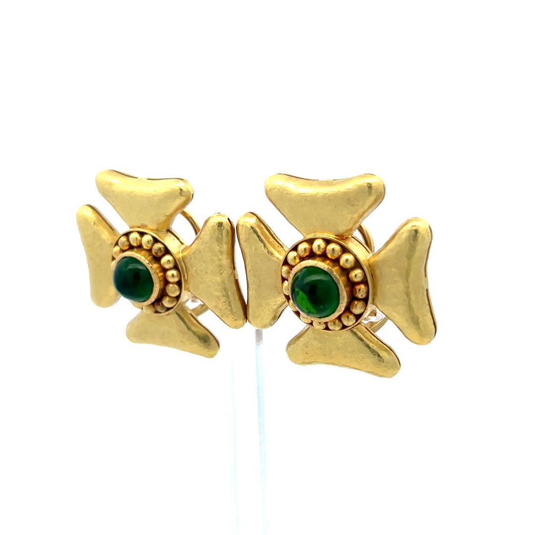 Elizabeth Gauge 18K Yellow Gold Cluster Earrings with 4 Carat Tourmaline