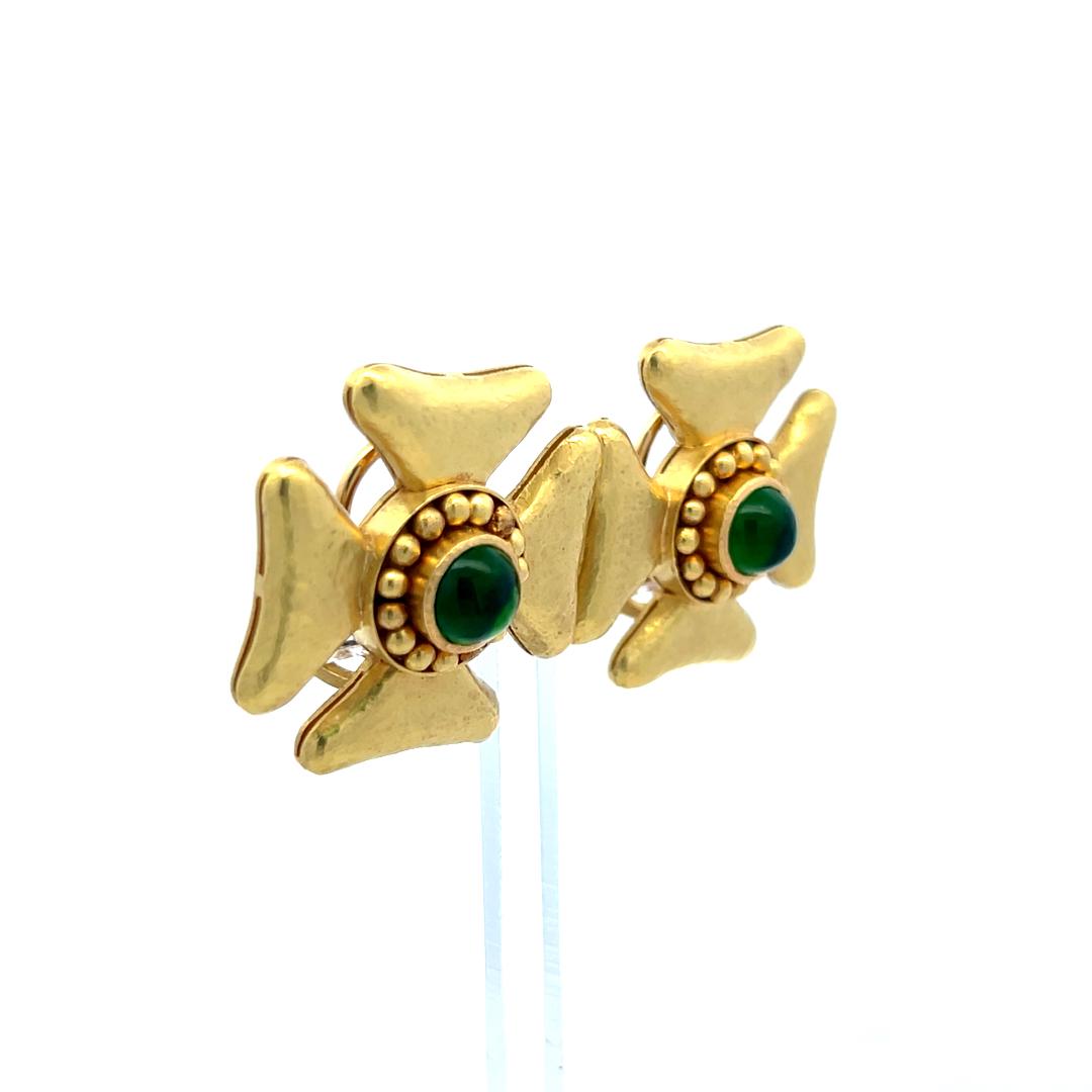Elizabeth Gauge 18K Yellow Gold Cluster Earrings with 4 Carat Tourmaline