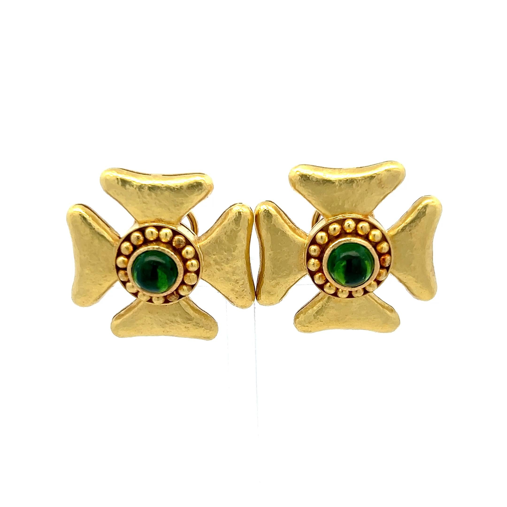 Elizabeth Gauge 18K Yellow Gold Cluster Earrings with 4 Carat Tourmaline