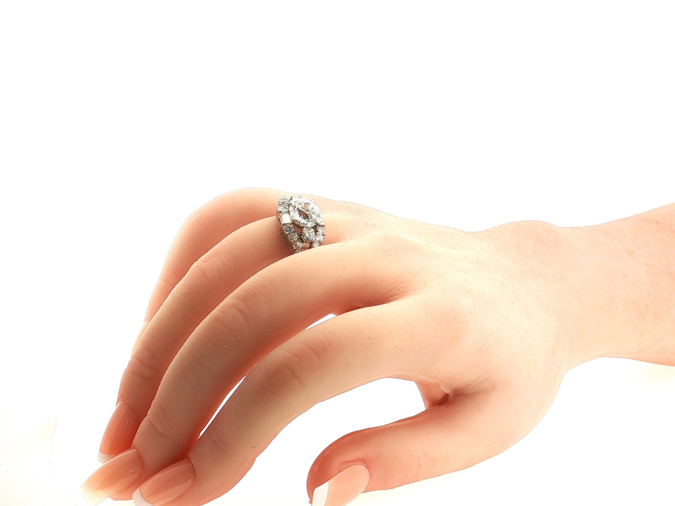 Platinum Art Deco Ring with 3.54 Carat Mixed Cut Diamonds Size 6 H-VS2 GIA