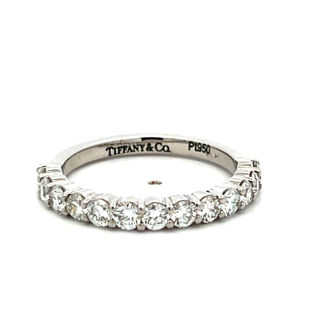 Tiffany & Co Platinum Half-Eternity Band Ring 1.1ct Round F VS Diamond Size 7.75