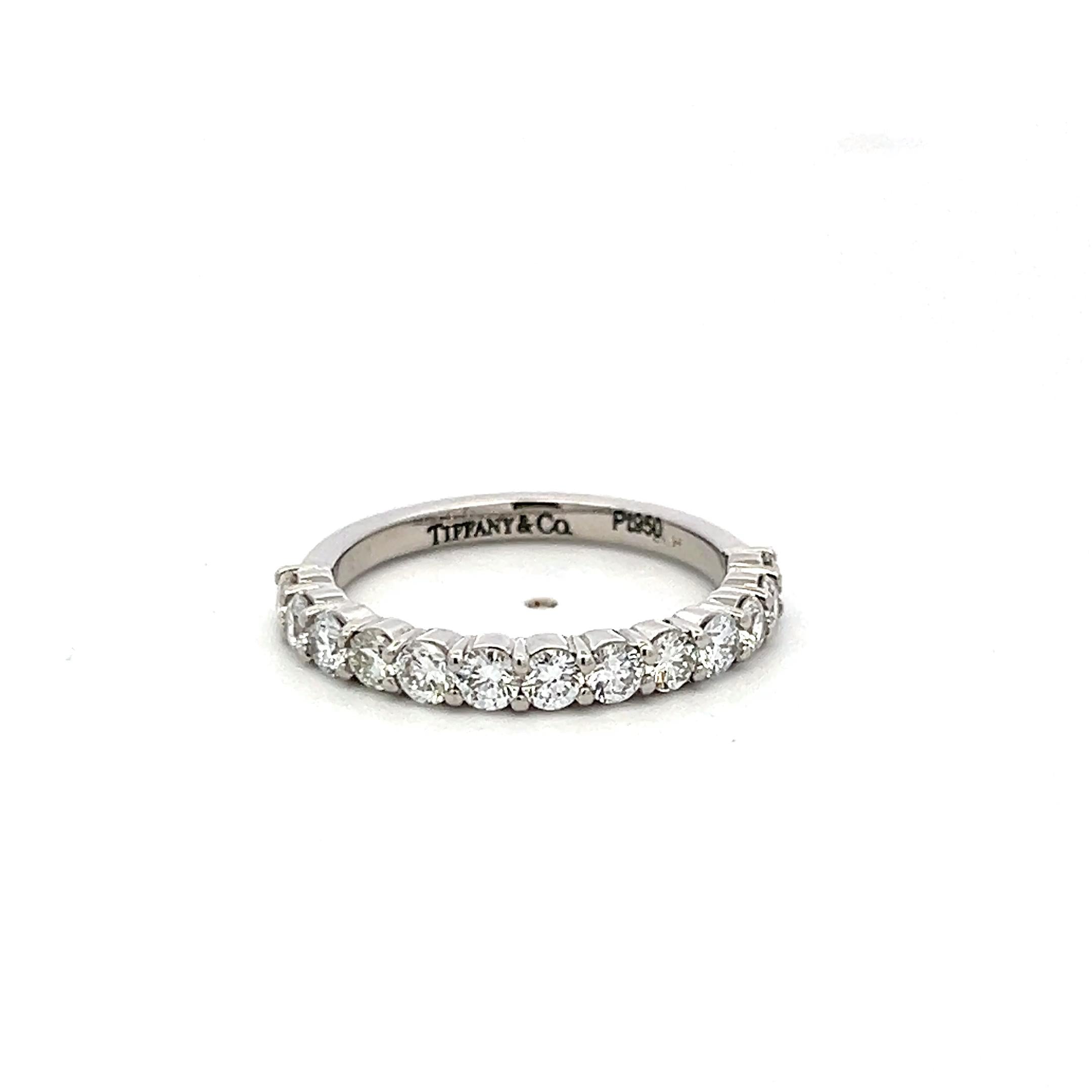 Tiffany & Co Platinum Half-Eternity Band Ring 1.1ct Round F VS Diamond Size 7.75
