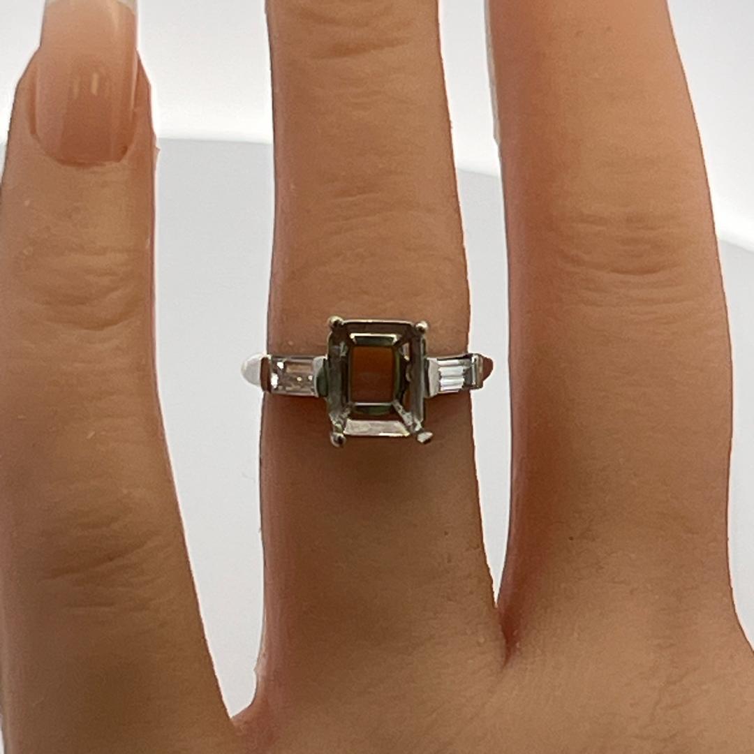 Platinum Semi Mount Ring with 0.63ct Baguette G VVS Diamonds Fits 8.7x7.5mm