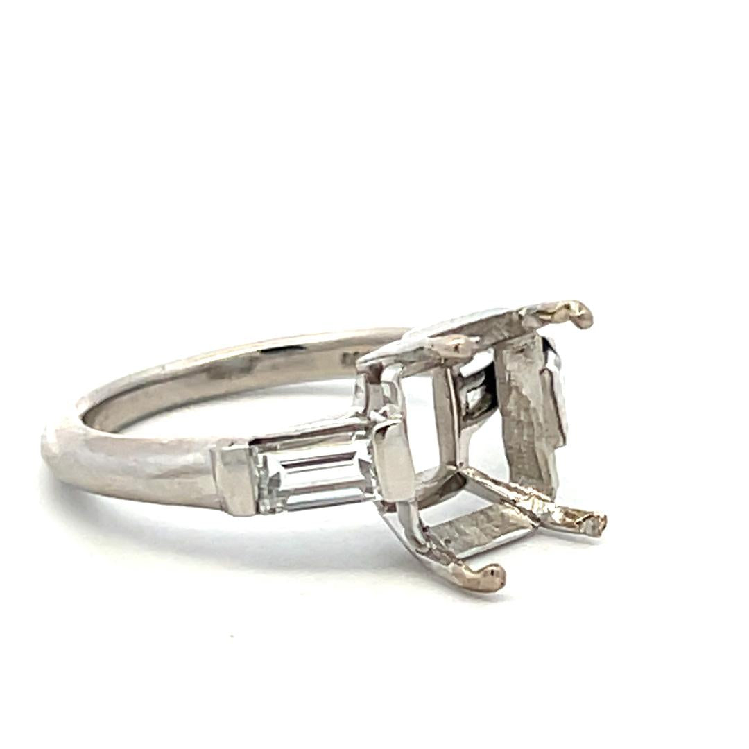Platinum Semi Mount Ring with 0.63ct Baguette G VVS Diamonds Fits 8.7x7.5mm