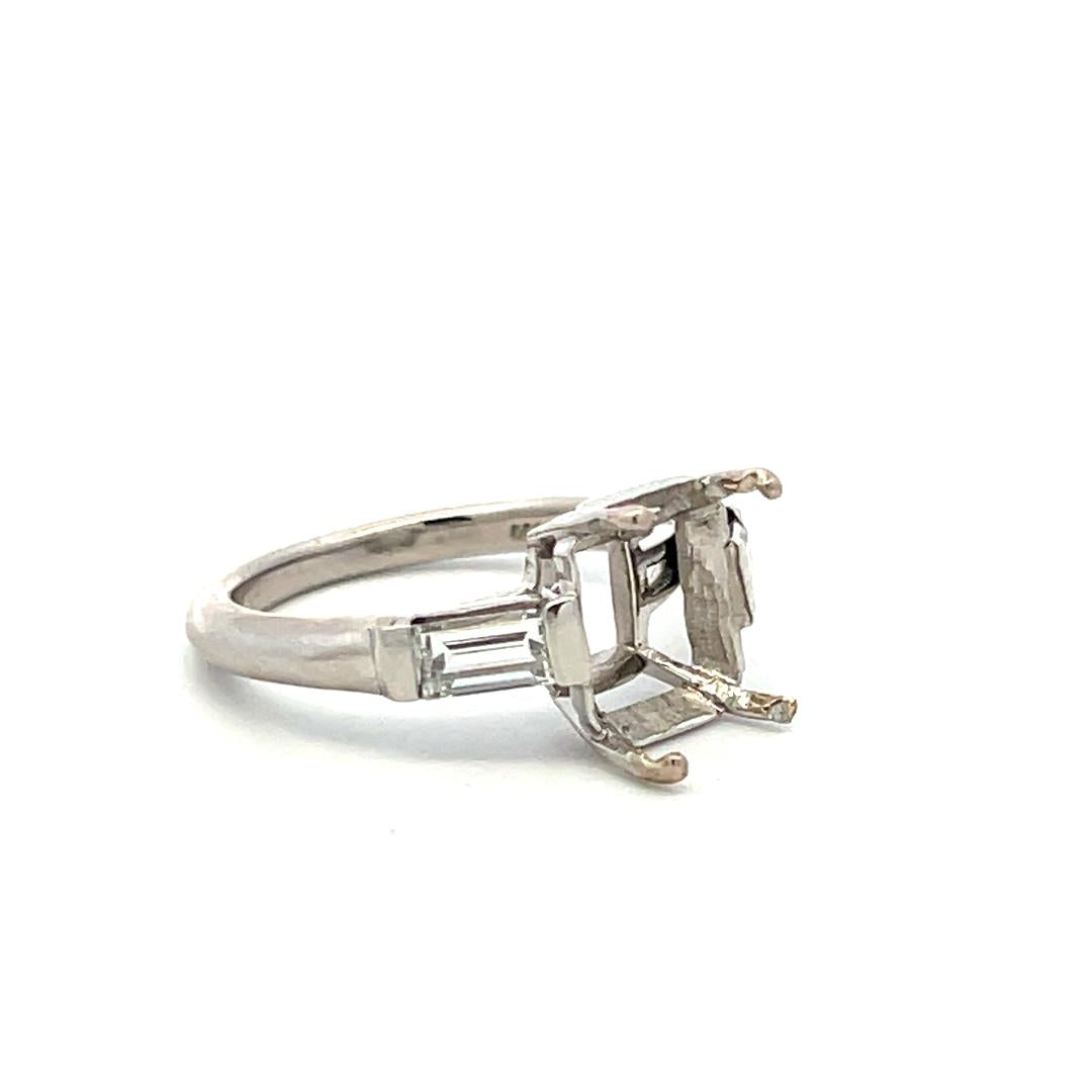 Platinum Semi Mount Ring with 0.63ct Baguette G VVS Diamonds Fits 8.7x7.5mm