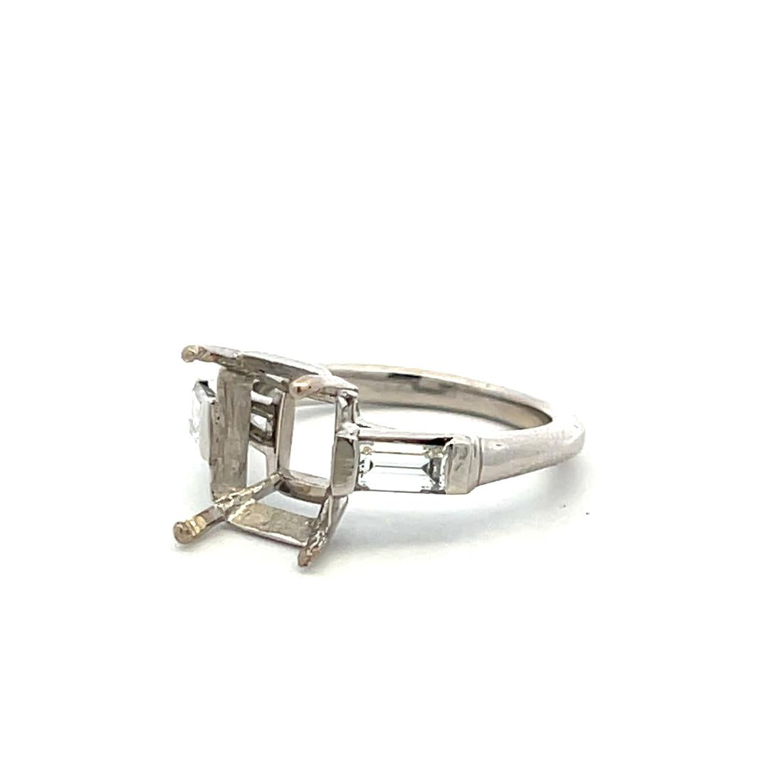 Platinum Semi Mount Ring with 0.63ct Baguette G VVS Diamonds Fits 8.7x7.5mm