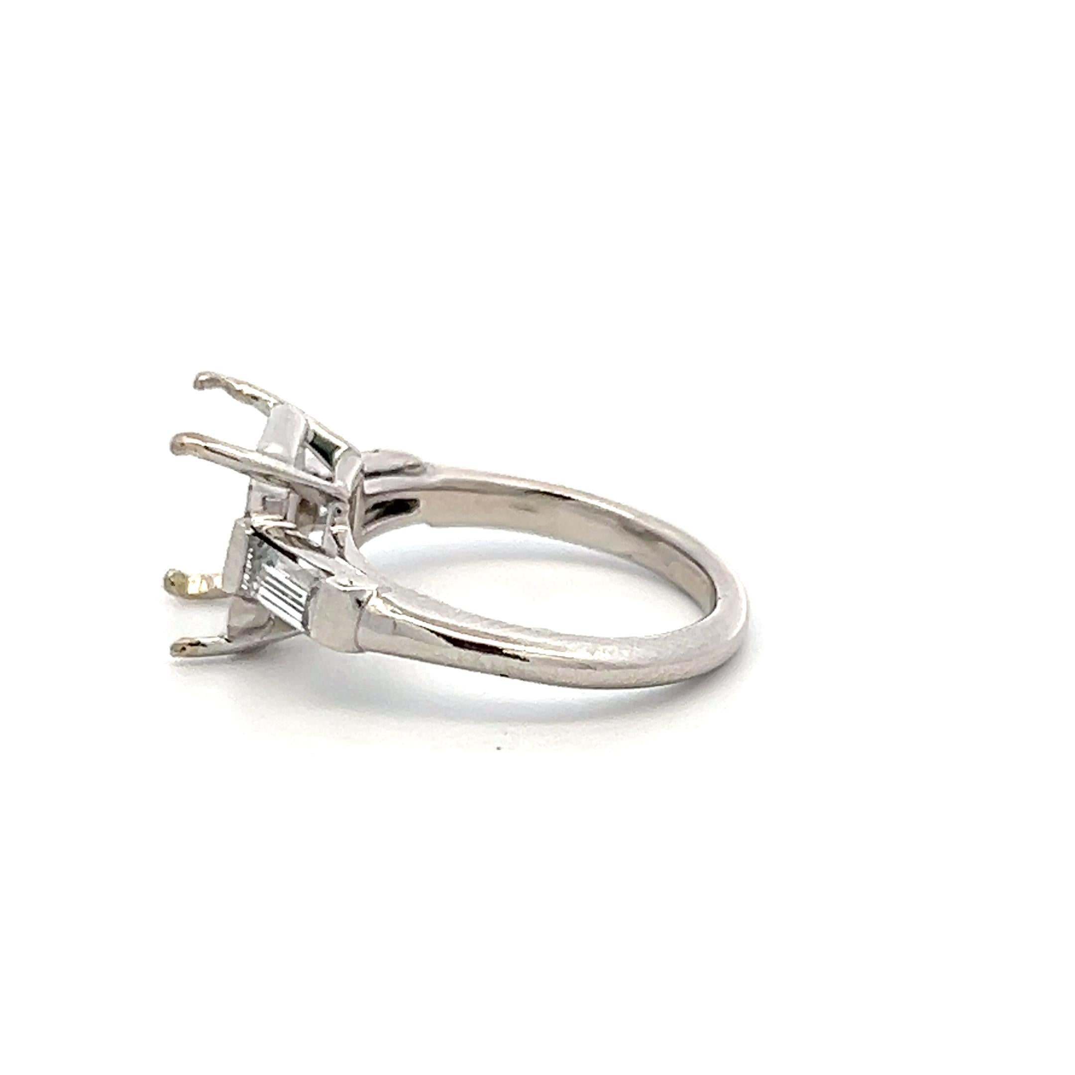 Platinum Semi Mount Ring with 0.63ct Baguette G VVS Diamonds Fits 8.7x7.5mm