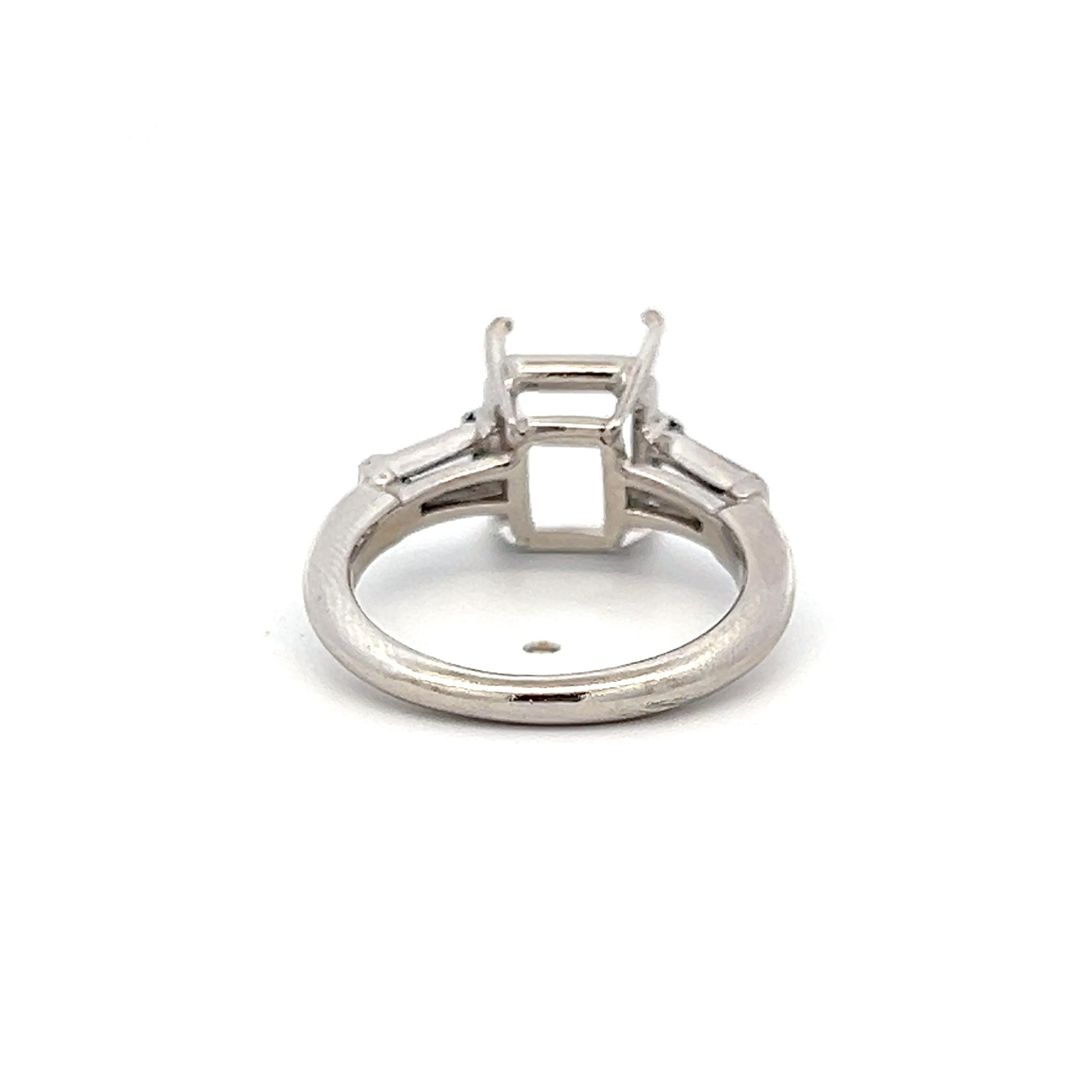 Platinum Semi Mount Ring with 0.63ct Baguette G VVS Diamonds Fits 8.7x7.5mm