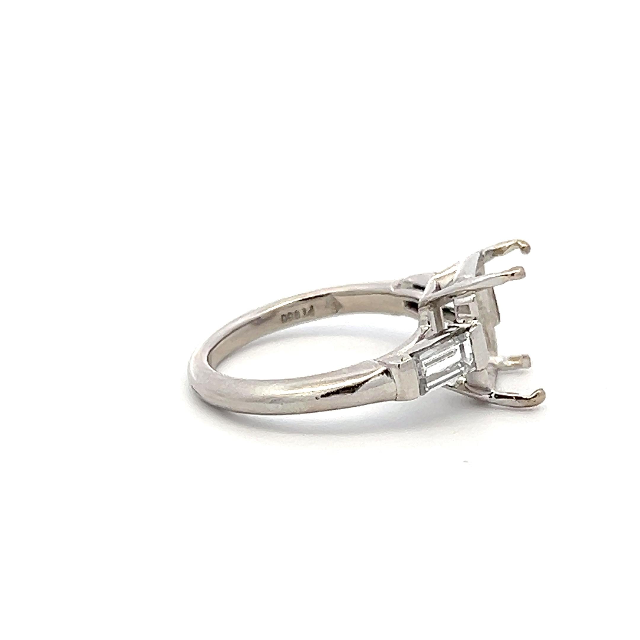 Platinum Semi Mount Ring with 0.63ct Baguette G VVS Diamonds Fits 8.7x7.5mm