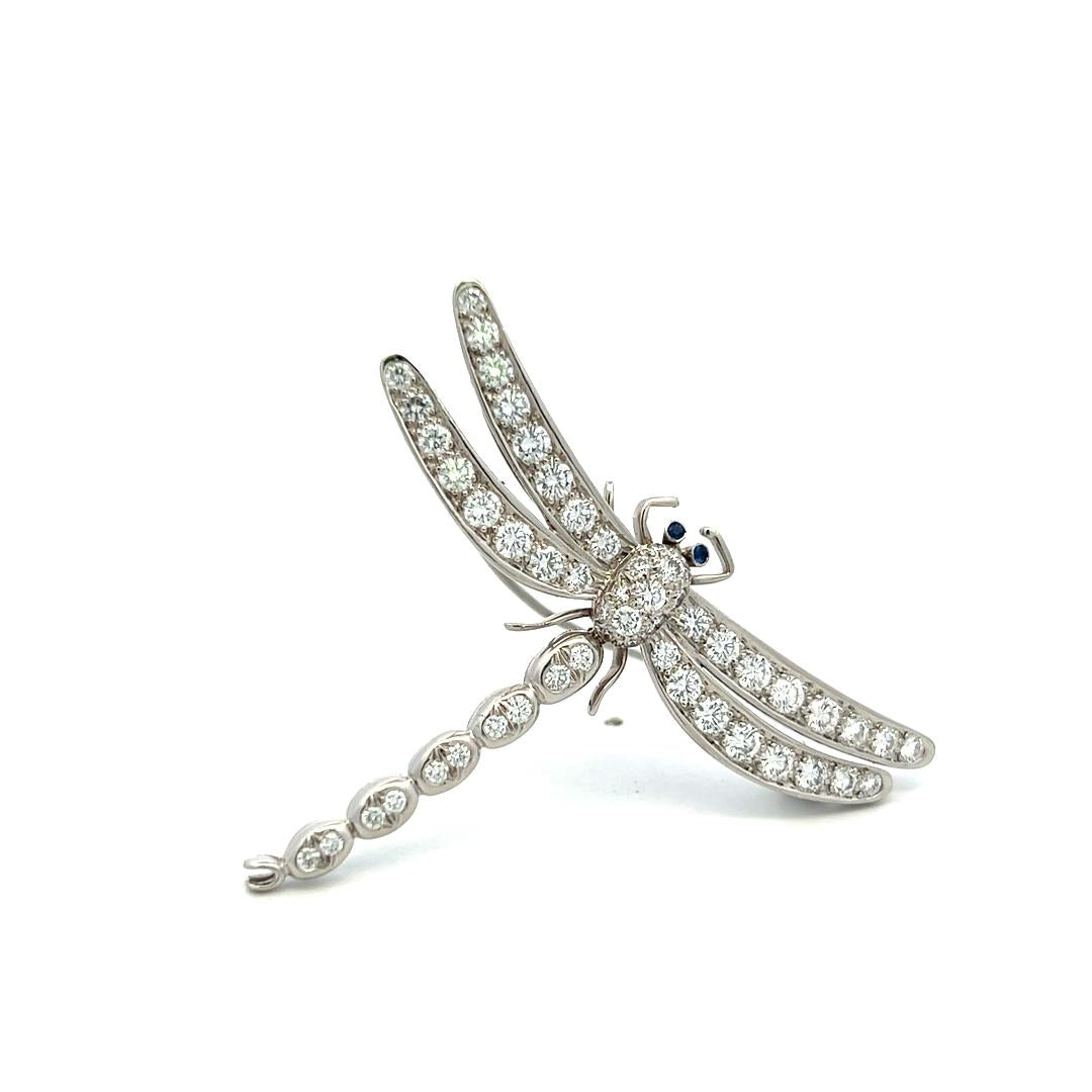 Tiffany & Co Platinum Dragonfly Pin Brooch 2.5ct Round Diamond & 0.02ct Sapphire