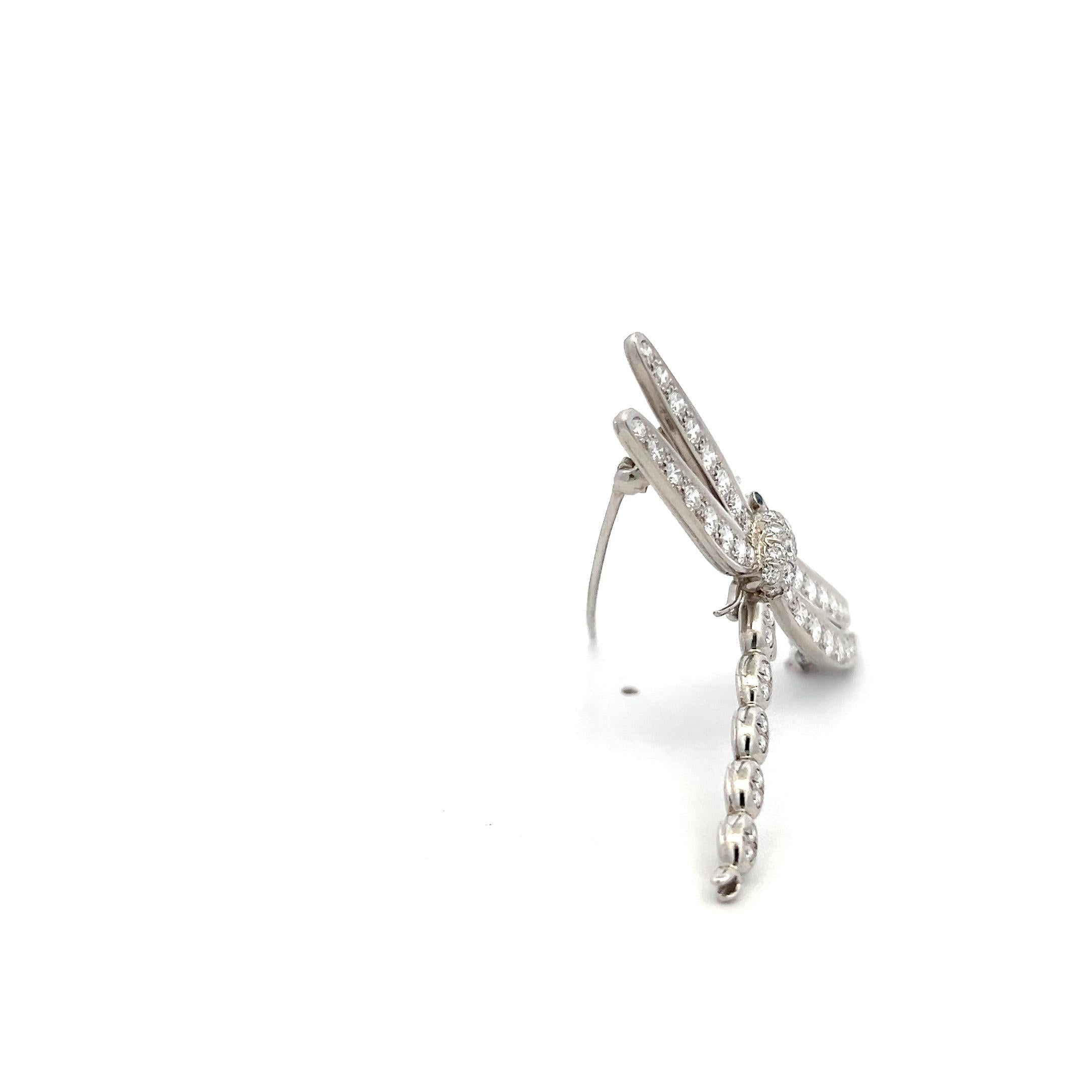 Tiffany & Co Platinum Dragonfly Pin Brooch 2.5ct Round Diamond & 0.02ct Sapphire