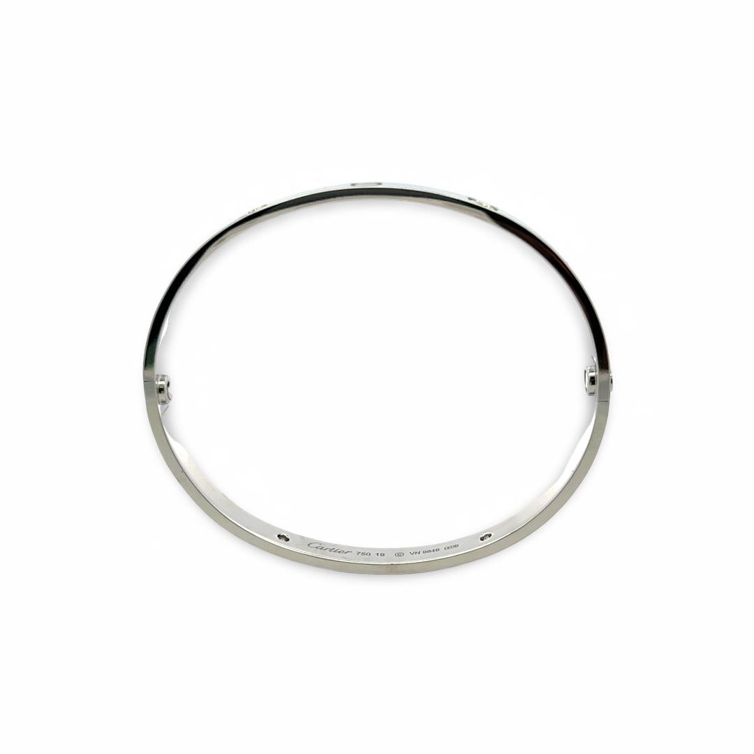 Cartier 18K White Gold Love Bracelet with 4 Diamond Size 19 Box and Paper