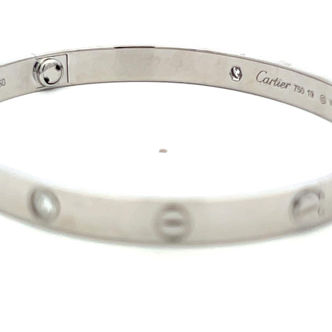 Cartier 18K White Gold Love Bracelet with 4 Diamond Size 19 Box and Paper